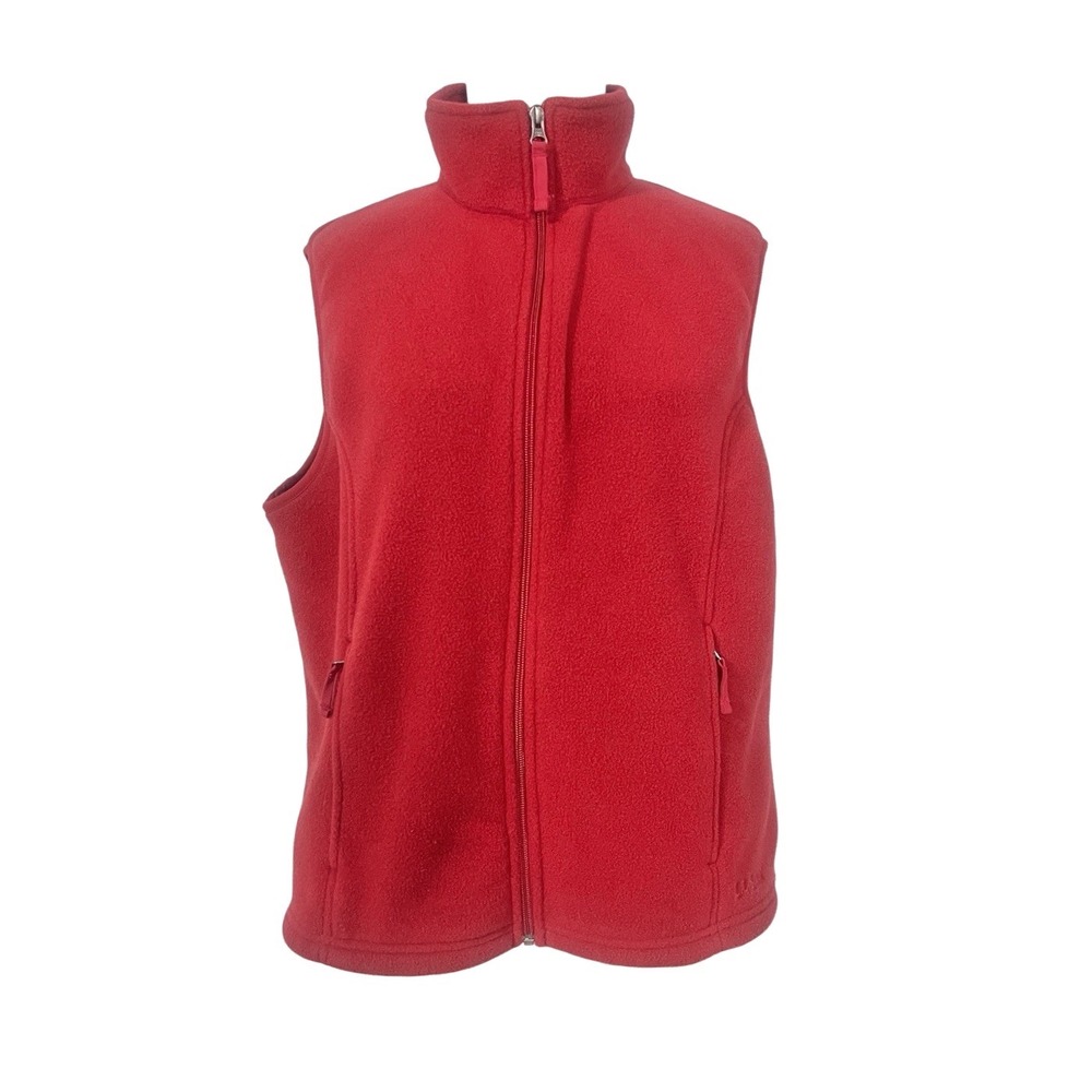 LL Bean Women's XL Red Fleece Full‎ Zip Mock Neck Vest Gorpcore Hiking Utility